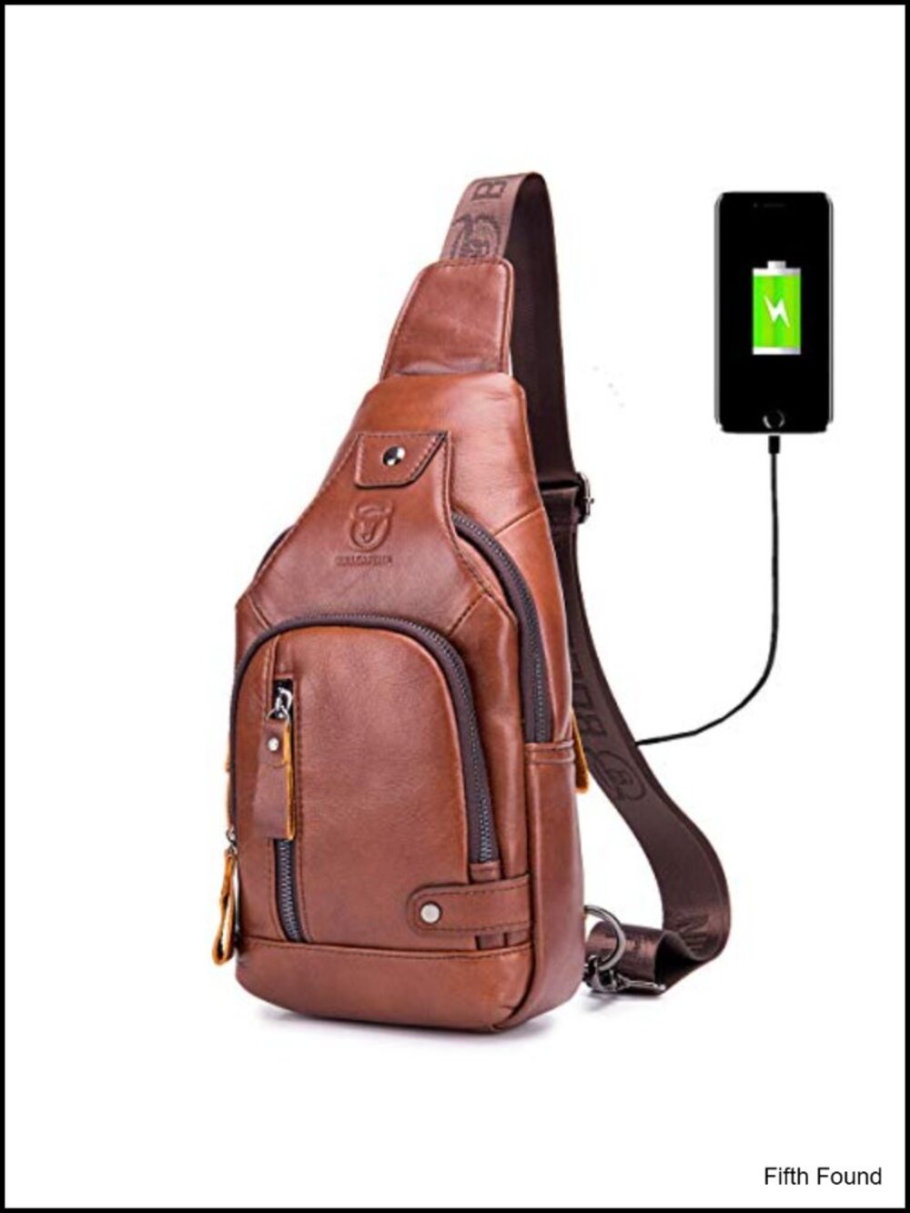Genuine Leather Sling Bag Men's Crossbody USB Charging Port Daypack
